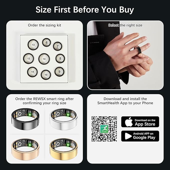 Smart Health Ring for Women Men, Fitness Tracker Ring with Heart Rate, Blood Oxygen, Sleep Tracker