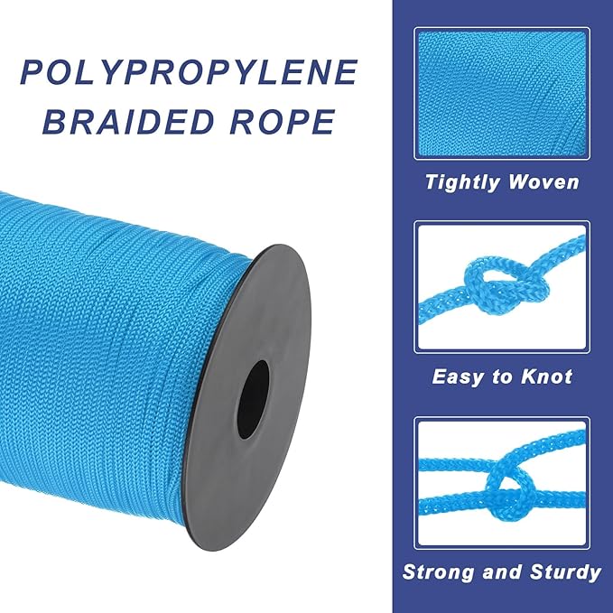 MECCANIXITY 1/8 Inch Polypropylene Rope Braided Ropes, 328ft Nylon Rope Hollow Utility Cord for