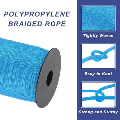 MECCANIXITY 1/8 Inch Polypropylene Rope Braided Ropes, 328ft Nylon Rope Hollow Utility Cord for