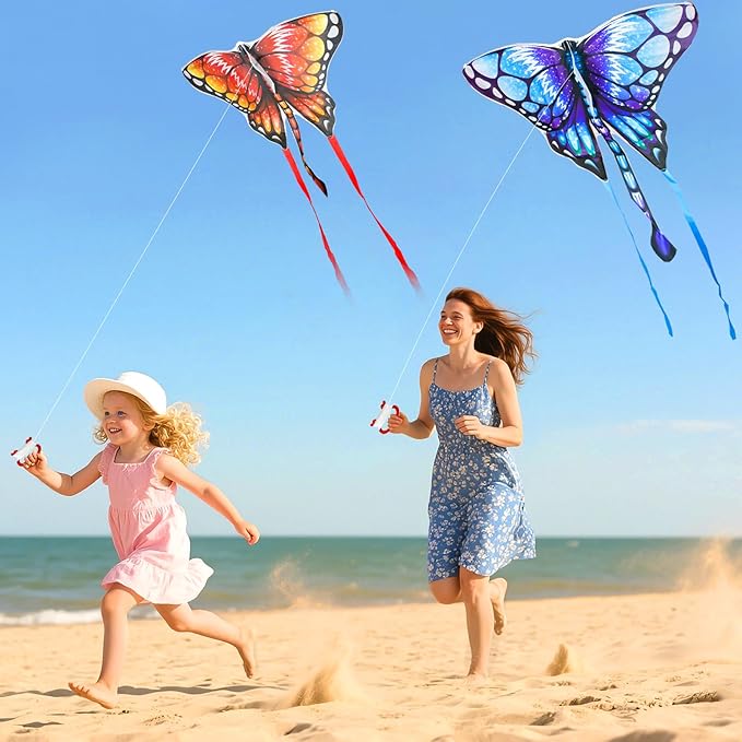 Easy to Fly Kites for Kids Ages 4-8 8-12 & Adults, Beach Flying Toys Butterfly Kite with Handle and