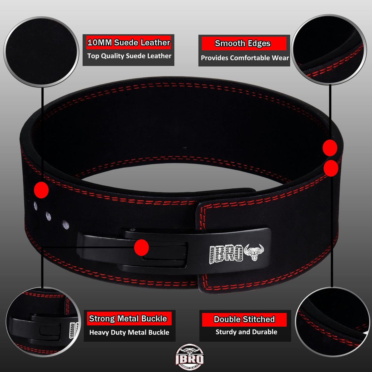 IBRO Powerlifting Lever Gym Belt – Power 10MM Extreme Heavy Duty Genuine Leather Belts - Squats