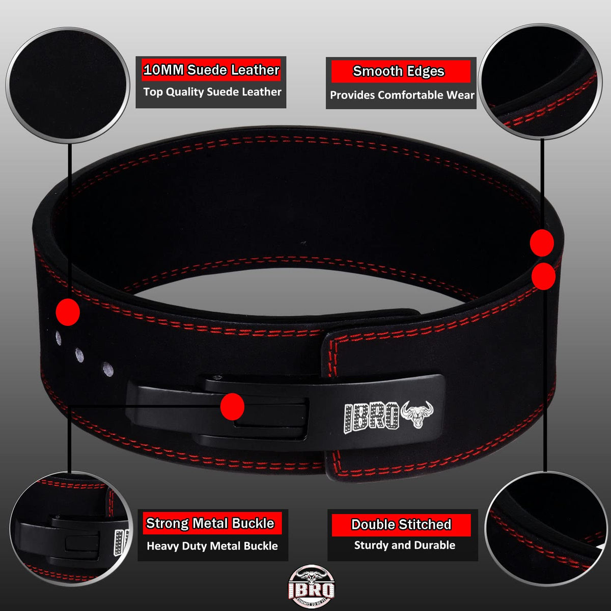 IBRO Powerlifting Lever Gym Belt – Power 10MM Extreme Heavy Duty Genuine Leather Belts - Squats