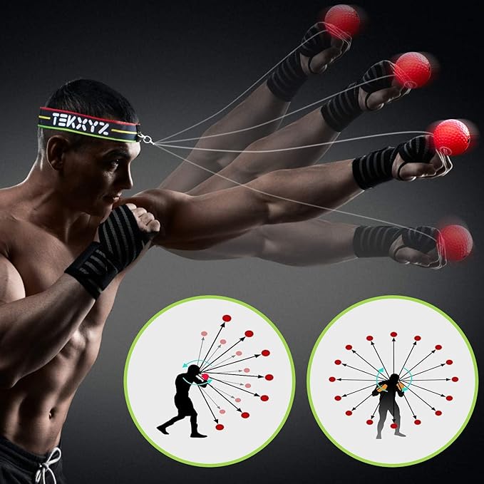 TEKXYZ Boxing Reflex Ball, 2 Difficulty Levels Boxing Ball with Headband, Perfect for Reaction