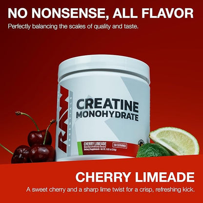 RAW Nutrition Creatine Monohydrate Powder, Cherry Limeade (30 Servings) - Micronized Creatine