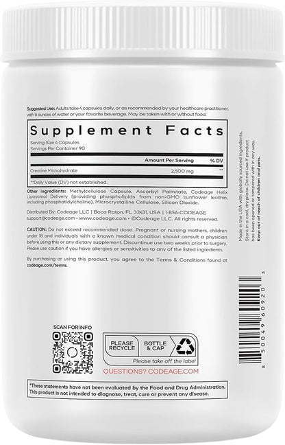 Codeage Liposomal Creatine Monohydrate Supplement, Pure Creatine 2500mg - 3 Months Supply