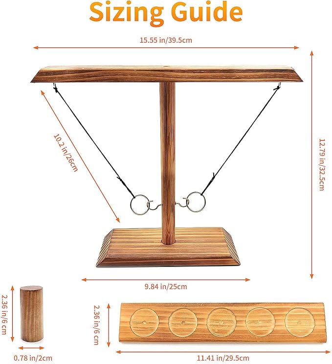 Hook and Ring Game Handmade Wooden Toss Game for Kids and Adults,Yard Games,Toss Game for