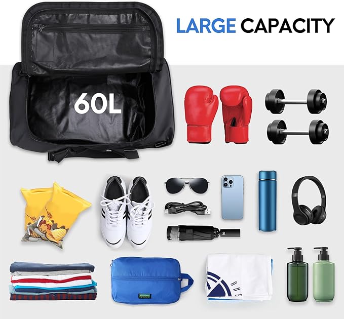Haimont Travel Duffel Backpack Bag 60L for Men Large Sports Duffle Bags with Backpack Straps for