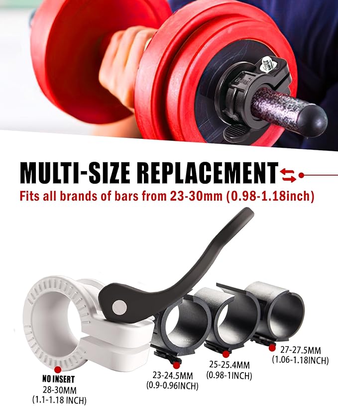 Narrow Barbell Clips 2.5cm Width for Olympic Bars, 0.9-1.18inch Adjustable Weight Clamps, Quick