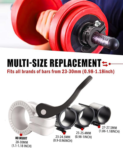 Narrow Barbell Clips 2.5cm Width for Olympic Bars, 0.9-1.18inch Adjustable Weight Clamps, Quick