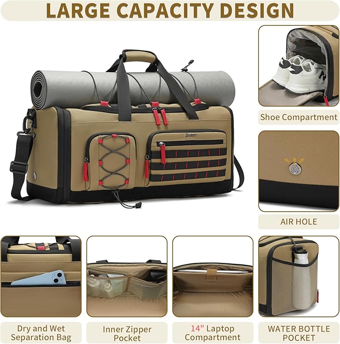 Bosstin Gym Bag for Men & Women,45L Travel Duffle Sports Duffel Bag Gym Weekender Overnight