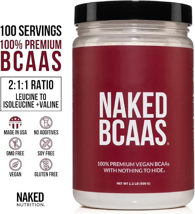 NAKED BCAAs Amino Acids Powder, Only 1 Ingredient, Pure 2:1:1 Formula, Vegan Unflavored Branched