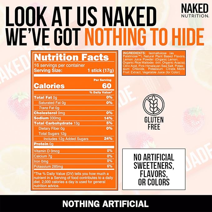 Nakedade Strawberry Lemonade ??Performance Enhancing Sports Drink Powder - Electrolyte Powder ??No