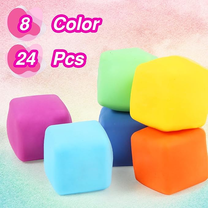 24 Pack Slow Rising Stress Cube , Dough Stress Balls Soft Fidget Squishy Toys for Anxiety Relief