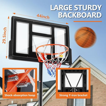 Sweetcrispy Portable Basketball Hoop Outdoor 6.1-10FT Adjustable Height, 44 Inch Shatterproof