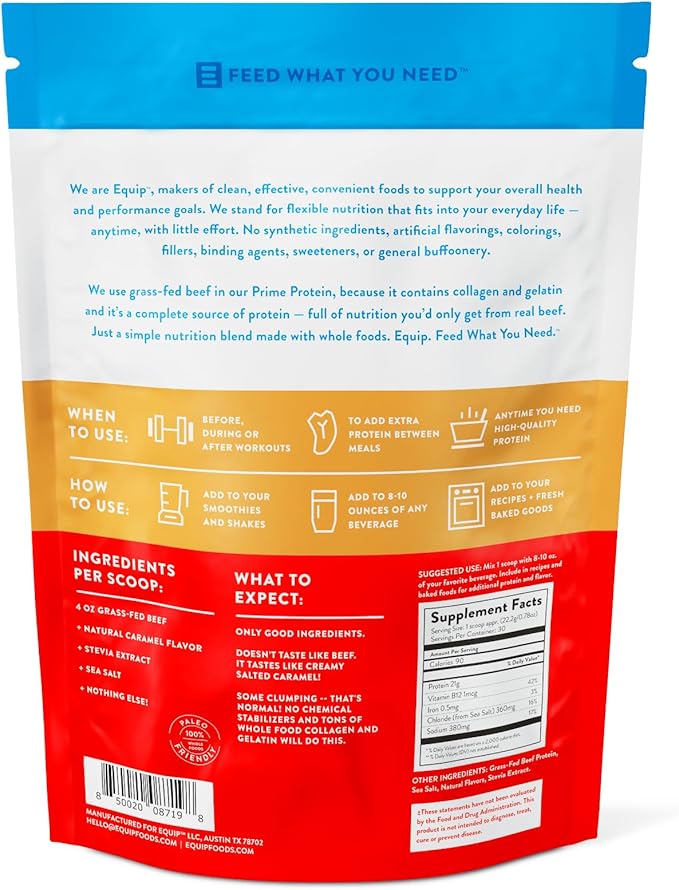 Equip Foods Prime Protein Powder | Clean, Grass Fed Beef Protein Powder, Carnivore Protein Isolate