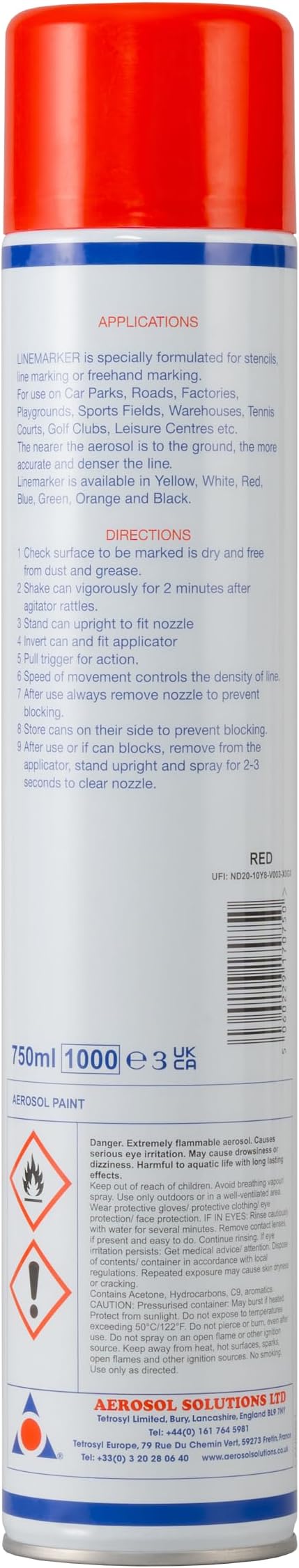 Line Marker, Grass and Road Spray Paint, Athletic Field Striping Paint Spray | Red 26 Fl Oz (Pack
