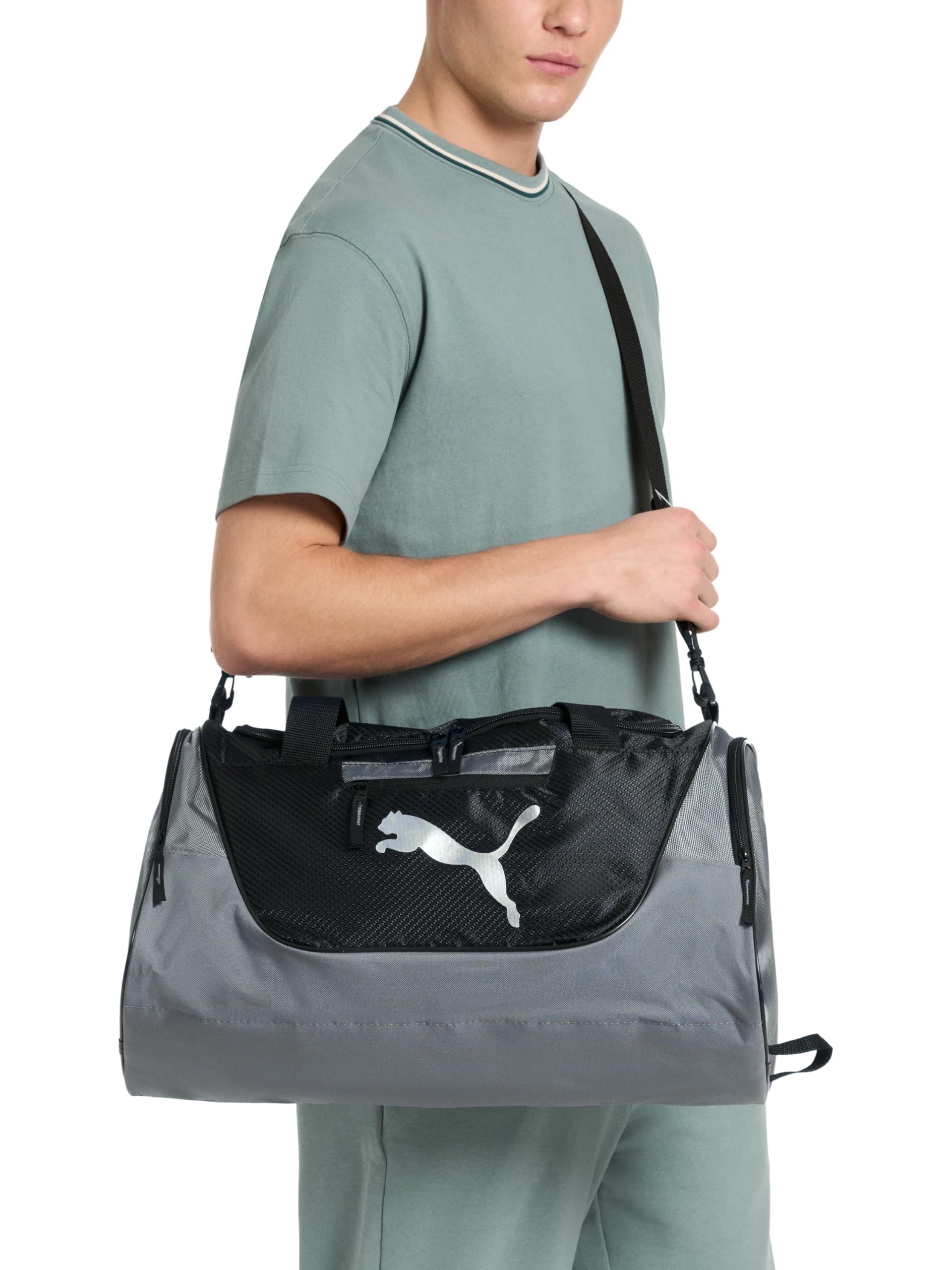 PUMA Contender Duffel Bag with Removable Strap & Shoe Pocket, Black, One Size