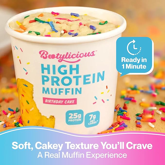 Bootylicious | High-Protein Muffin | 25g Protein, 7g Net Carbs, 2.32-2.75oz Cup, 12-Pack (Variety