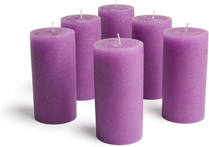 Mottled Pillar Candles by Bask - Set of 6-3" x 6" Dripless Unscented Candles in Purple for Home