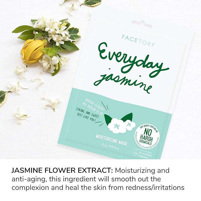 FACETORY K Beauty Face Mask Skin Care - Everyday JASMINE Moisturizing Sheet Mask | Plant-Based with