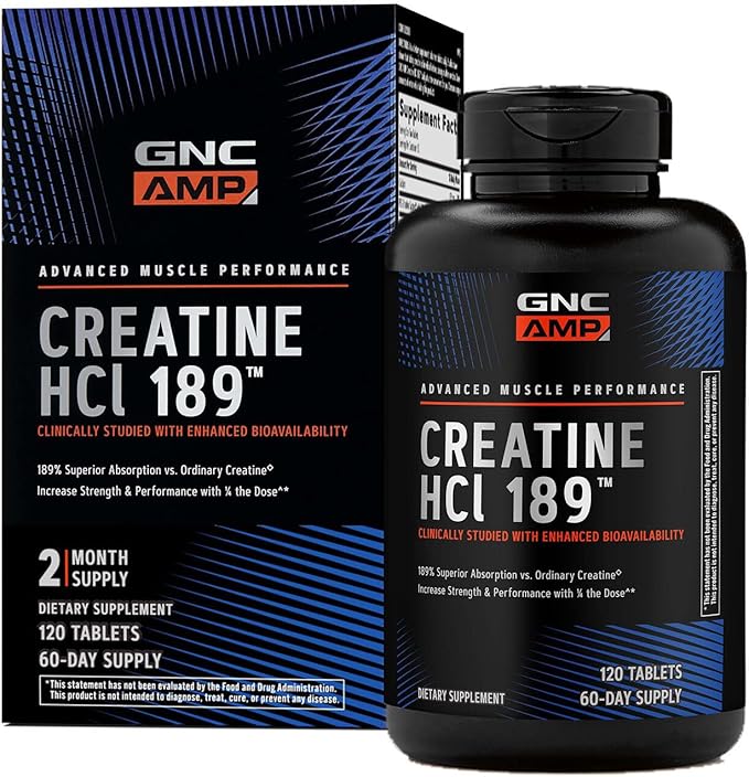 GNC AMP Creatine HCl 189 Pills, Clinically Proven Strength & Muscle Builder, Athletic Performance