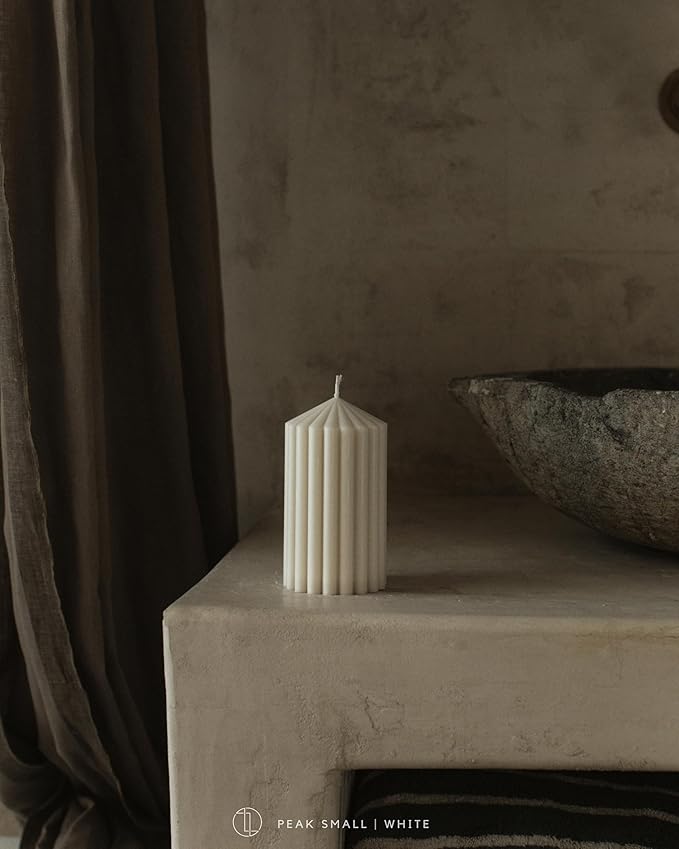 LAWA Ribbed Peak Pillar Candle - Large Beautiful Handmade Pillar Scented Soy Wax Candle Elegant