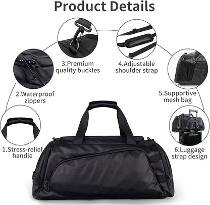 Duffle Bag for Travel, Carry on Gym Bag for Men, Waterproof Sport Bags with Shoe Compartment, 40L