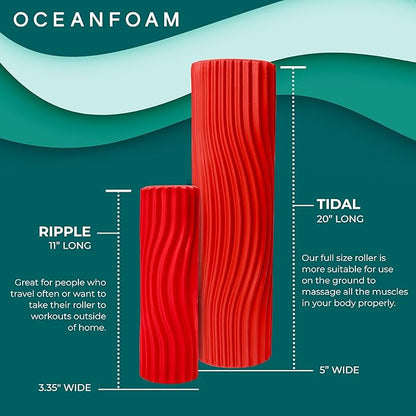 Oceanfoam Tidal Roller - Red - Muscle Massage Foam Roller for Back Pain & Stretching - Firm and