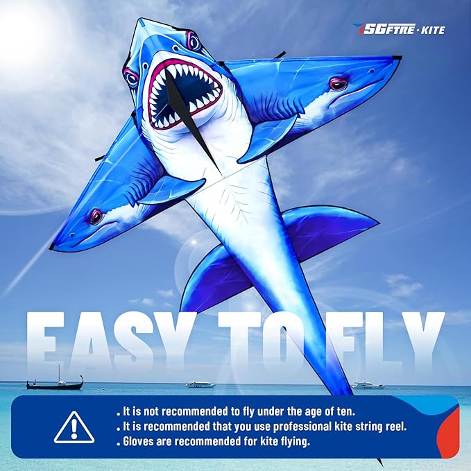 Three Headed Shark Kite for Kids and Adults,Kites for Kids Ages 8-12 Easy to Fly,Single Line Beach