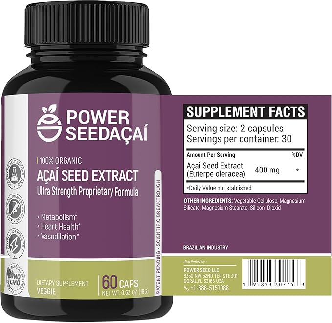 New Patented Nitric Oxide Supplement -Increase Blood Flow & Circulation- Organic Acai Seed Extract