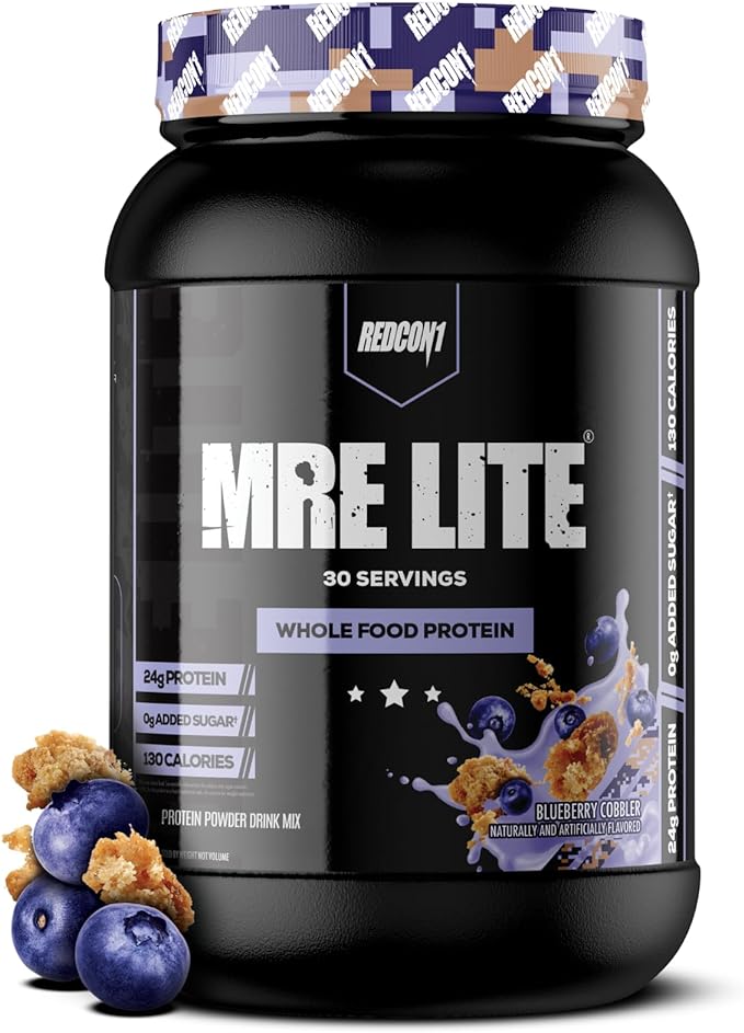 REDCON1 MRE Lite Whole Food Protein Powder, Blueberry Cobbler - Low Carb & Whey Free Meal