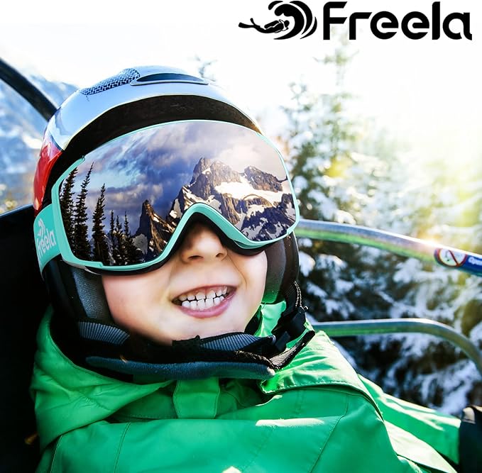 Freela Kids Ski Snowboard Goggles for Toddler(3-14) Youth Anti Fog Anti UV Goggles Girls Boys Snow