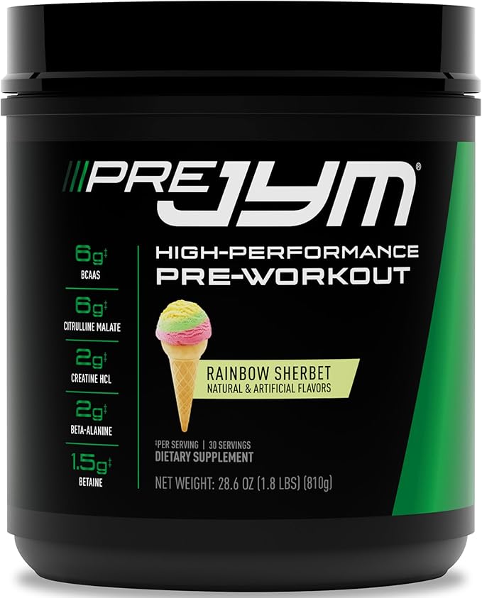 JYM Supplement Science Pre JYM Rainbow Sherbet Pre Workout Powder for Men & Women, BCAAs