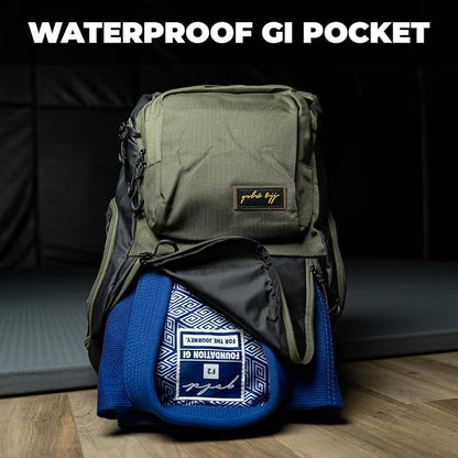 Gold BJJ Jiu Jitsu Backpack - Heavy Duty Gym Bag with Waterproof Gi Pocket