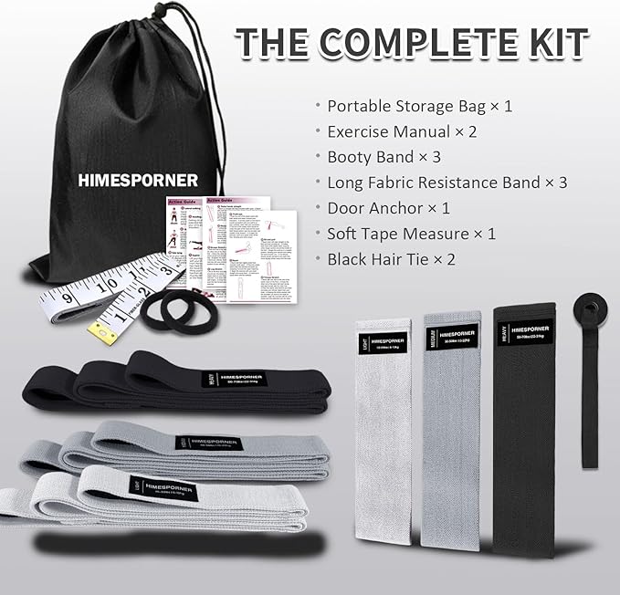 9 PCS Fabric Resistance Bands Set for Working Out, Non-Slip Exercise Booty Bands for Women & Men