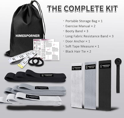 9 PCS Fabric Resistance Bands Set for Working Out, Non-Slip Exercise Booty Bands for Women & Men