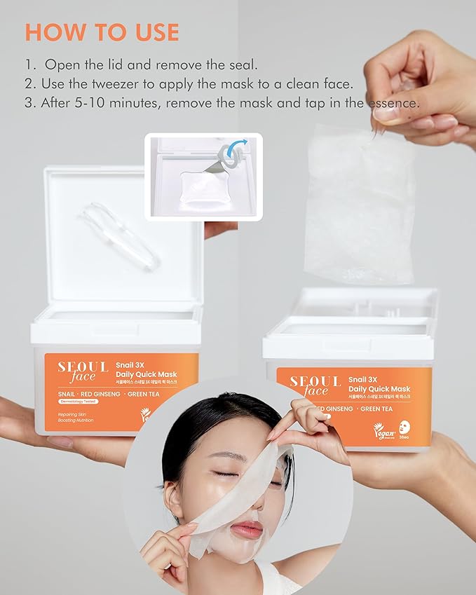 DERMAL Seoul Face Snail 3X Daily Quick Mask 36 Sheet ??Korean Skincare Vegan Tencel Facial Masks