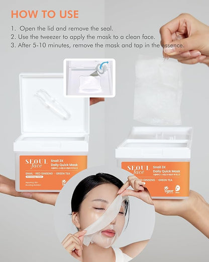 DERMAL Seoul Face Snail 3X Daily Quick Mask 36 Sheet ??Korean Skincare Vegan Tencel Facial Masks