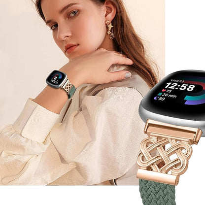 Braided Band Compatible with Fitbit Versa 4 Bands for Woman/Versa 3/Sense 1/Sense 2 Band, Magnetic