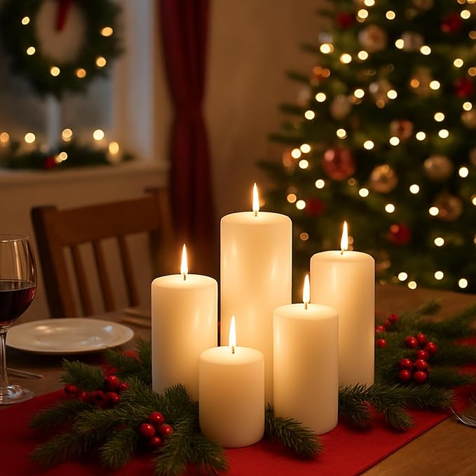 Ivory Pillar Candles Set, 12 Packs, 2.8 in x 4, 6, 8 Inch Assorted Size Unscented Pillar Candles