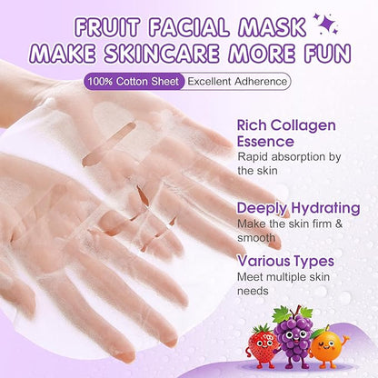 70 Pack Collagen Hydrating Face Masks Skincare for Women, Cute Fruit Face Mask Skin Care for Kids