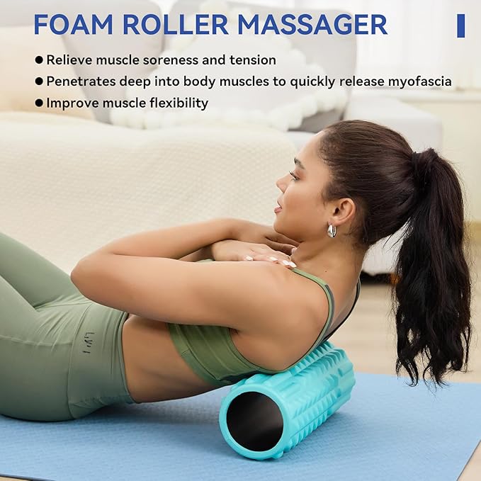5 in 1 Foam Roller Set - Back Roller Foam, Massage Roller Stick, Massage Ball, Resistance Band for