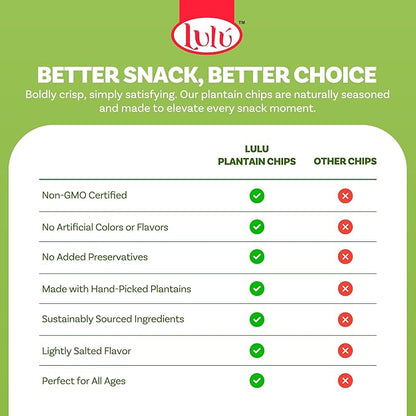 LULU Plantain Chips - Lightly Salted, 30 Individual Bags (2.5 Oz Each) - Crunchy, Delicious