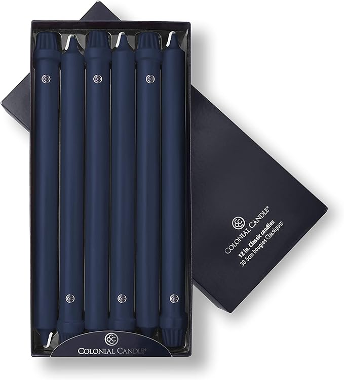 Colonial Candle Unscented Taper Candle, Classic Collection, Indigo, 12 In, Pack of 12 - Up to 10