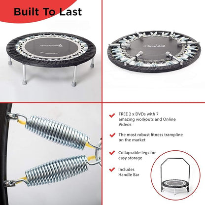 Maximus Pro Home Gym Rebounder Mini Trampoline 40'' + Handle Bar | Includes Workouts Online + DVD's