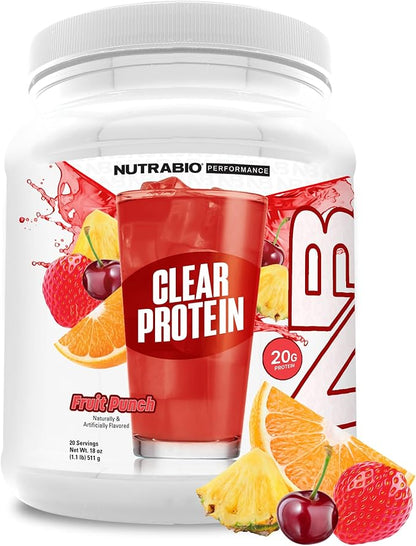 NutraBio Clear Protein Powder, Fruit Punch - 20 Servings, 20g Clear Whey Protein Isolate, 0 Sugar