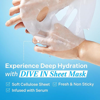 Torriden DIVE IN Hyaluronic Acid Facial Mask (10 sheets) | Extra Moisturizing Care | Hyaluronic