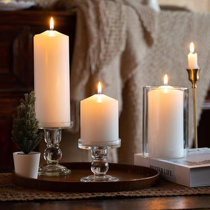 MOZEAL 3" x 8" Hand-Poured Unscented Candles,Large White Pillar Candles Set of 2,No Drip,Approx 120