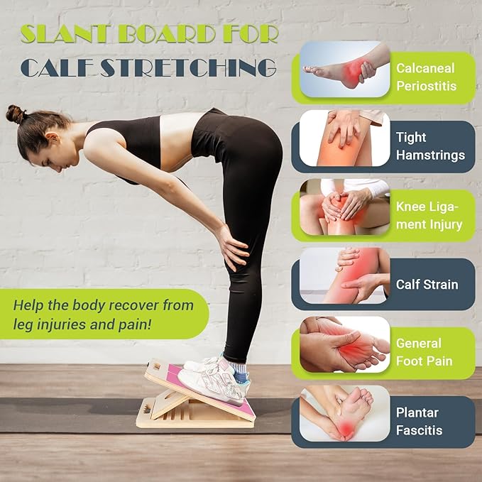 Slant Board for Calf Stretching, Adjustable Portable Wooden Incline Board for Calf Stretcher with