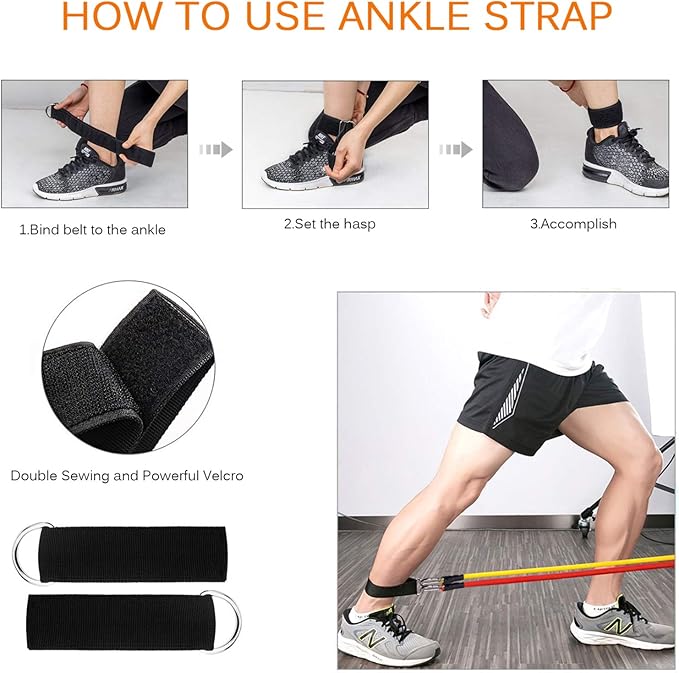 Resistance Bands Set, Workout Bands with Handles, Door Anchor, Ankle Straps and Carry Bag, Exercise